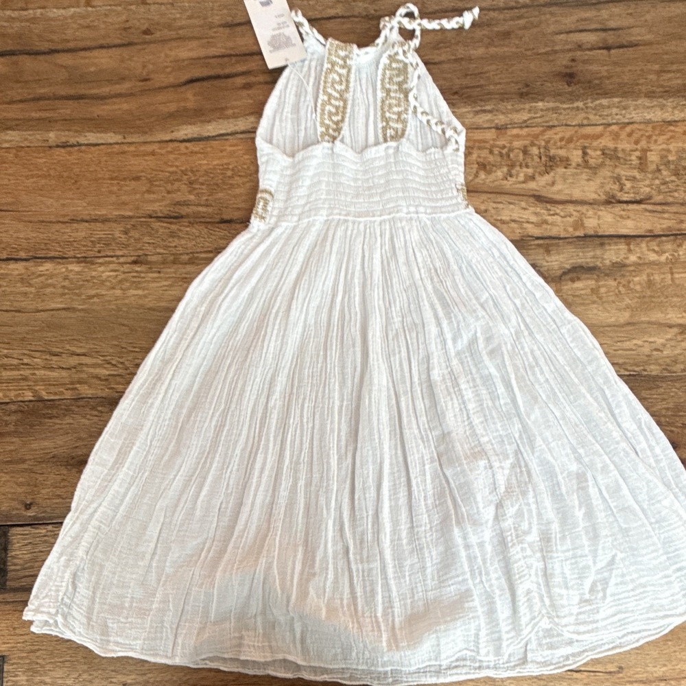 Girls White/Gold Smocked Sleeveless Knee-Length Sundress XXL 4036-3 CH - Picture 4 of 7